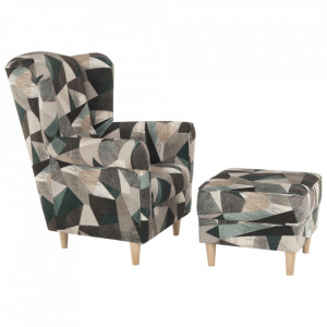Fotoliu cu taburet, material maro-verde cu modele - TP211110 - Img 18