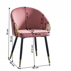 Fotoliu design, ţesătură de catifea roz / crom auriu - TP297897 - Img 2