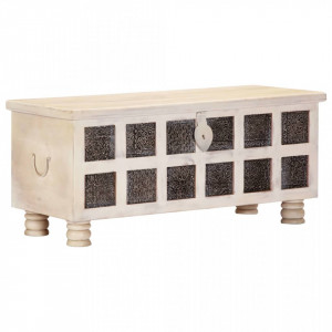 Ladă de depozitare, alb, 110x40x45 cm, lemn masiv de acacia - V247670V - Img 2
