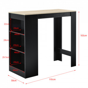 Masa-Bar elegant cu rafturi pentru bauturi Bristol, 110 x 50 x 103 cm, PAL, negru/efect lemn stejar - P66800606 - Img 3
