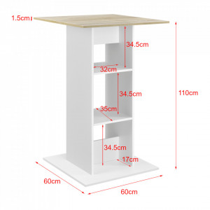 Masa bar Visby A, 70 x 70 x 110cm, PAL melaminat, alb/culoarea stejarului cu 3 rafturi - P69369745 - Img 2