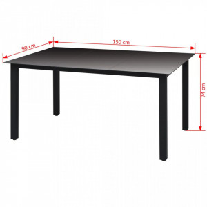 Masa de gradina, negru, 150 x 90 x 74 cm, aluminiu si sticla - V42788V - Img 3