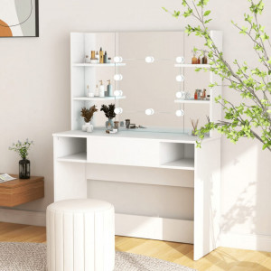 Masă de machiaj cu lumini LED, alb, 100x40x135 cm, MDF - V331538V - Img 2