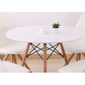 Masă dining, alb/fag, diametru 60 cm - TP229163 - Img 2