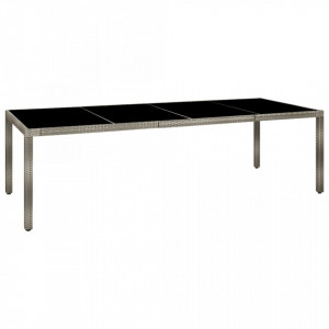 Masă grădină, gri, 250x100x75 cm, sticlă securizată/poliratan - V316727V - Img 2