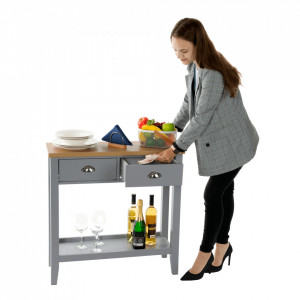 Măsuţă, masă tip consolă nuc și gri 80x30x80 cm - TP280949 - Img 11