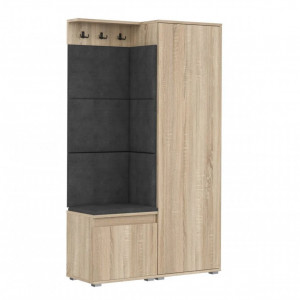 MBCUIS5 - Set Cuier hol, 104x37x177 cm - 3 agatatori haine, hol, pantofar - Sonoma cu tapiterie Gri / Albastra / Verde - Img 4