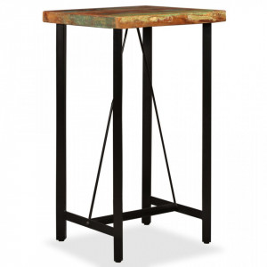 Mobilier bar 3 piese lemn masiv reciclat, piele naturala, panza - V275141V - Img 2
