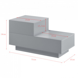 Noptiera cu 2 sertare, 38 x 70 x 35 cm, gri deschis lucios - P71488075 - Img 3