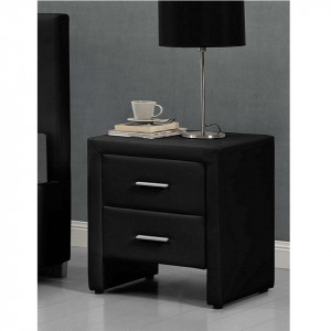 Noptieră neagră, cu 2 sertare, piele ecologică, 48x42x55 cm - TP191855 - Img 2