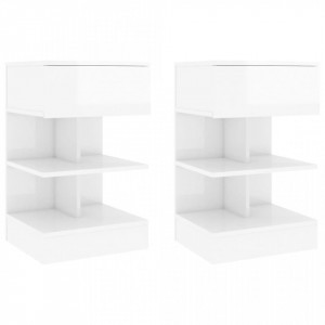 Noptiere, 2 buc., alb extralucios, 40x35x65 cm - V808661V - Img 2