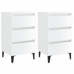 Noptiere picioare metalice, 2 buc. alb extralucios, 40x35x69 cm - V805918V - Img 2
