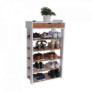 Pantofar cu rafturi, alb şi stejar, 60x29x101 cm - TP255918 - Img 1