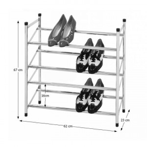 Pantofar, rafturi cu lăţime reglabilă, 2 rânduri, cromat, 62-110x23x67 cm - TP6064 - Img 2