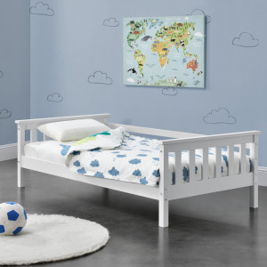 Pat copii Nuuk W160, 168 x 90 x 52 cm, lemn/furnir, alb mat lacuit - P71303272