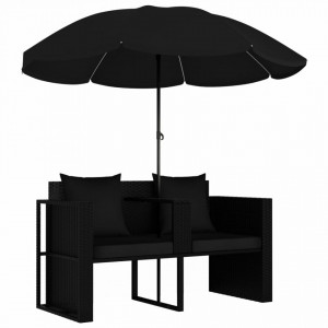 Pat de grădină cu umbrelă de soare, negru, poliratan - V47398V - Img 2
