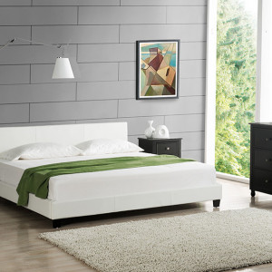 Pat frantuzesc, 180 x 200 cm, alb, modern, tapitat, imitatie de piele, fara saltea - P46130005