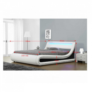 Pat matrimonial cu LED RGB, 180x200 cm, alb - TP242663 - Img 5