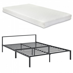 Pat rama metalica Imatra140, 210 x 145x 60 cm, otel, negru mat, dublu, cu saltea - P69885158