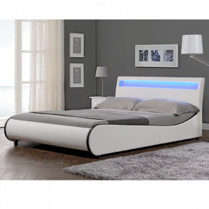 Pat tapitat cu LED, 140x200 cm, alb - P49148151