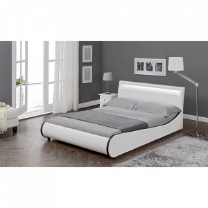 Pat tapitat cu LED, 140x200 cm, alb - P49148151 - Img 3