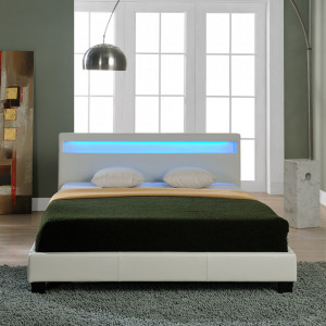Pat tapitat cu saltea si LED 160x200 cm, alb - P48986634 - Img 4