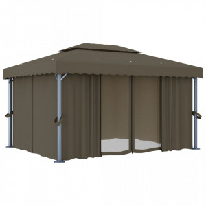 Pavilion cu perdea & șir de lumini LED, gri taupe, 4x3 m - V3070357V - Img 4