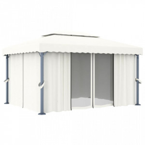 Pavilion cu perdele & șiruri lumini LED, alb crem, 4x3 m - V3070353V - Img 4