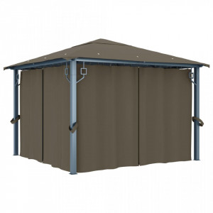 Pavilion cu perdele&șiruri lumini LED gri taupe 3x3 m aluminiu - V3070334V - Img 3