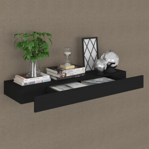 Raft de perete suspendat cu sertar, negru, 80 x 25 x 8 cm - V288206V - Img 3