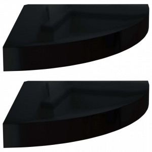 Rafturi colt perete, 2 buc., negru extralucios 25x25x3,8 cm MDF - V323890V - Img 2