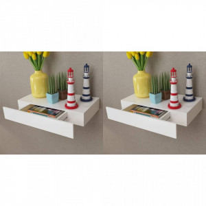 Rafturi de perete suspendate cu sertare, 2 buc., alb, 48 cm - V276001V
