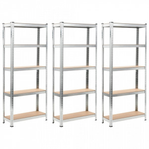 Rafturi depozitare, 3 buc., argintiu, 75x30x172cm, otel & MDF - V144272V - Img 1