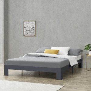 Rama pat lemn brad, gri inchis, 204 x 144 x 30 cm - P72514408