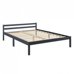 Rama pat lemn dublu, 206 x 146 x 50 cm, 150 Kg, gri inchis mat, cu somiera - P72514372 - Img 3