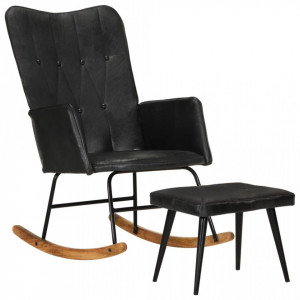 Scaun balansoar cu taburet, negru, piele naturală - V339698V - Img 2