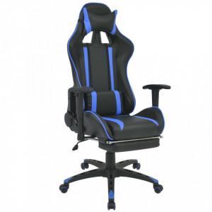 Scaun birou rabatabil, design racing, suport picioare, albastru - V20166V