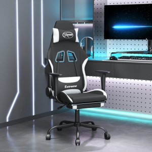 Scaun de gaming cu masaj/suport picioare, negru și alb, textil - V345488V - Img 2