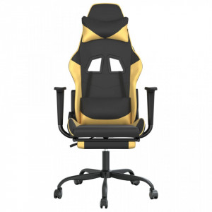 Scaun de gaming cu suport picioare negru/auriu, piele ecologică - V3143655V - Img 3