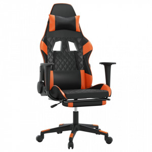 Scaun de gaming cu suport picioare, negru/oranj, piele eco - V3143770V - Img 1