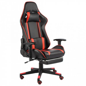 Scaun de gaming pivotant cu suport de picioare, roșu, PVC - V20487V - Img 2