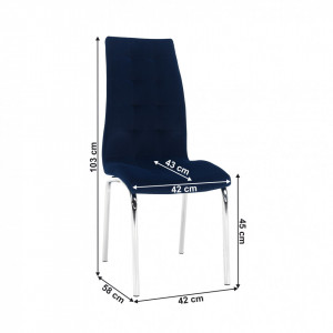Scaun de masă, ţesătură albastră din catifea / crom - TP285452 - Img 2