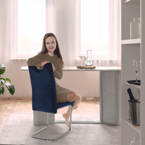 Scaun de masă, ţesătură albastră din catifea / cusături deschise - TP285421 - Img 14