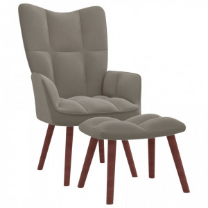 Scaun de relaxare cu taburet, gri deschis, catifea - V328062V - Img 2