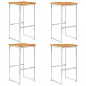 Scaune de bar, 4 buc., lemn masiv de acacia si otel inoxidabil - V46507V