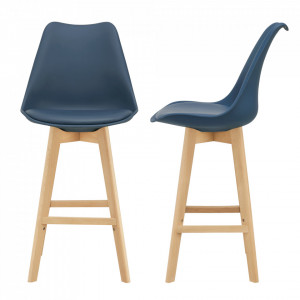 Scaune de bar, set 2 buc, 105 x 48 x 58 cm, picioare fag, albastru - P67291238 - Img 1