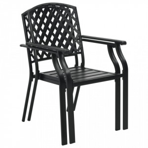 Scaune de exterior cu design plasa, 4 buc., negru, otel - V310156V - Img 2