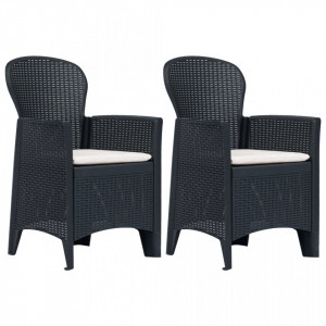Scaune de grădină cu perne 2 buc. antracit plastic aspect ratan - V45599V - Img 2