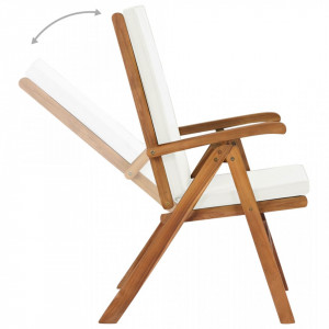 Scaune gradina rabatabile cu perne 2 buc. crem lemn masiv tec - V48983V - Img 4
