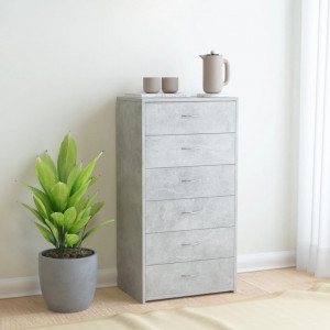 Servanta cu 6 sertare, gri beton, 50 x 34 x 96 cm, PAL - V800670V